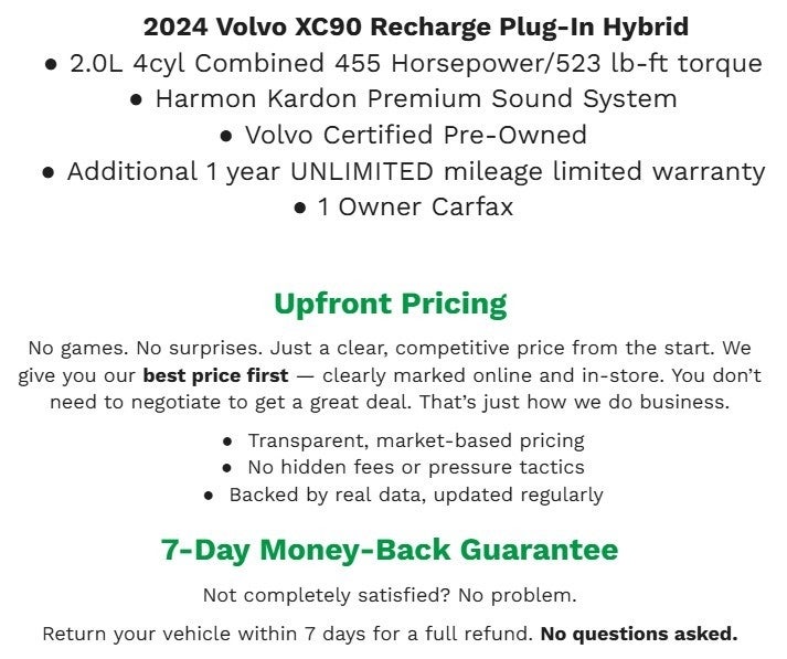 2024 Volvo XC90 Recharge Plug-In Hybrid T8 eAWD PHEV Plus 6P